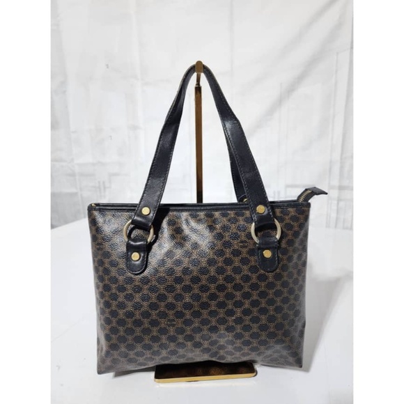 Authentic Céline Vintage Macadam Canvas Shoulder Bag Black/Brown - Picture 1 of 13